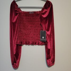 Bagatelle Women's Red and Burgundy Crop-top